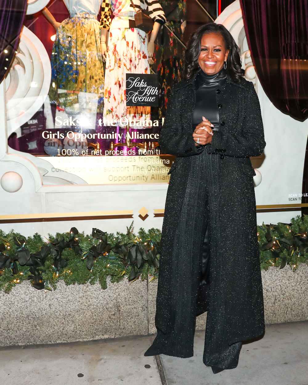 Michelle Obama Sparkles in Christopher John Rodgers at Saks Fifth Avenue’s Window Unveiling