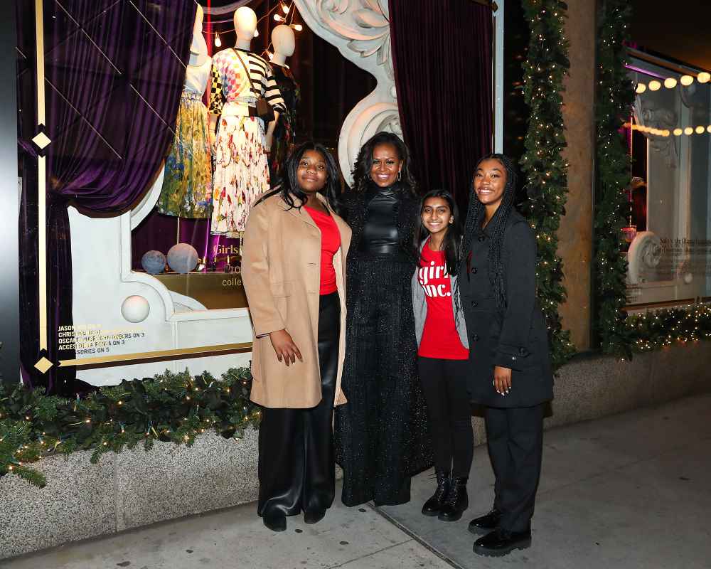 Michelle Obama Sparkles in Christopher John Rodgers at Saks Fifth Avenue’s Window Unveiling