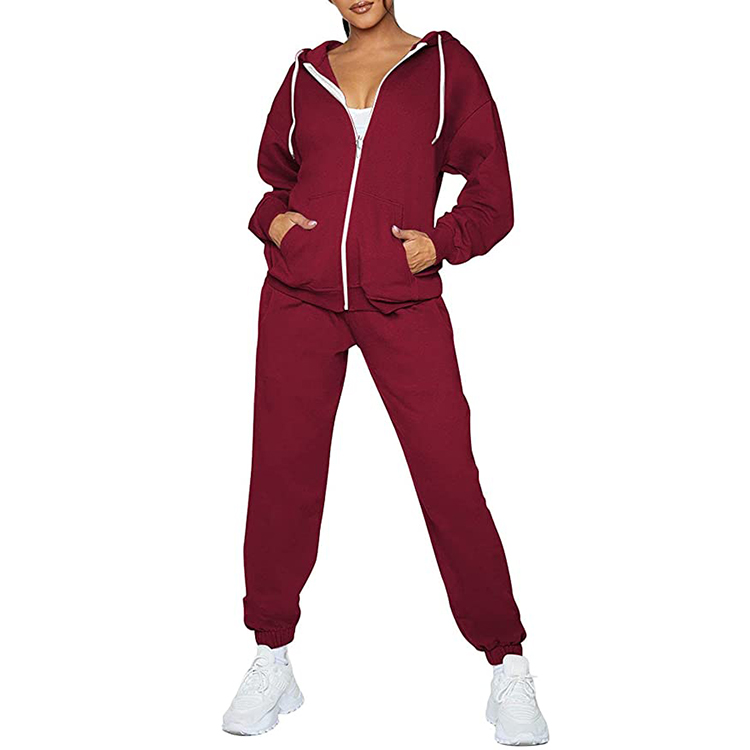 red, burgundy sweatsuit