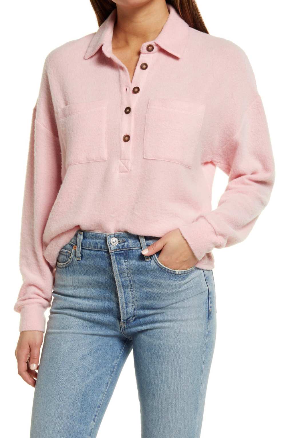 Open Edit Women's Cozy Polo Knit Top