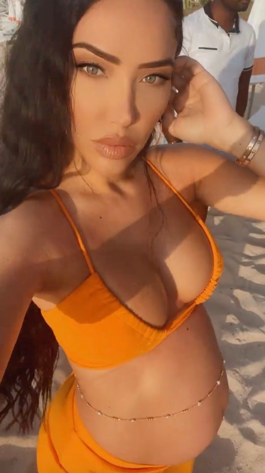 Pregnant Celebrities Showing Their Bare Bumps in Bathing Suits in 2022 Bre Tiesi
