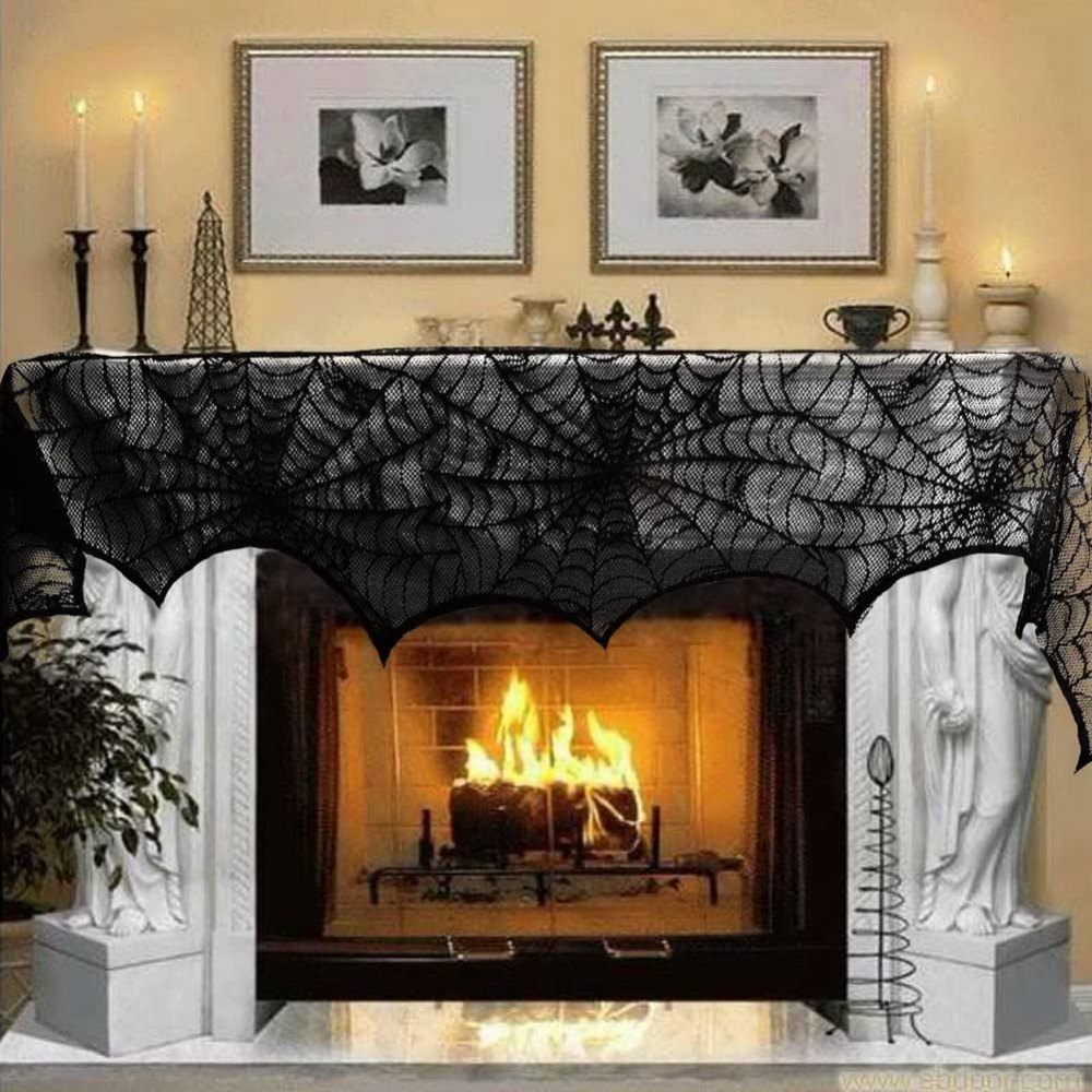 AerWo Halloween Decoration Black Lace Spiderweb