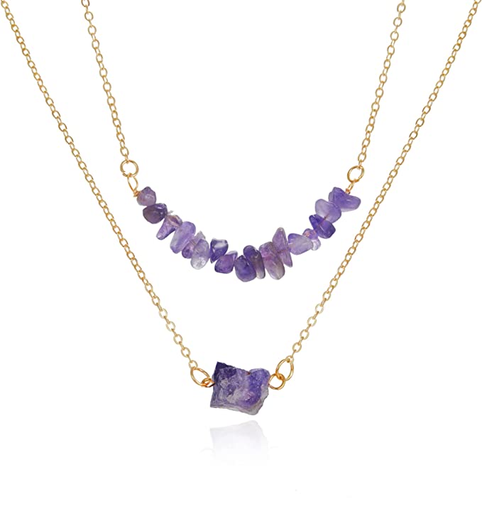 RINHOO Layered Amethyst Necklace