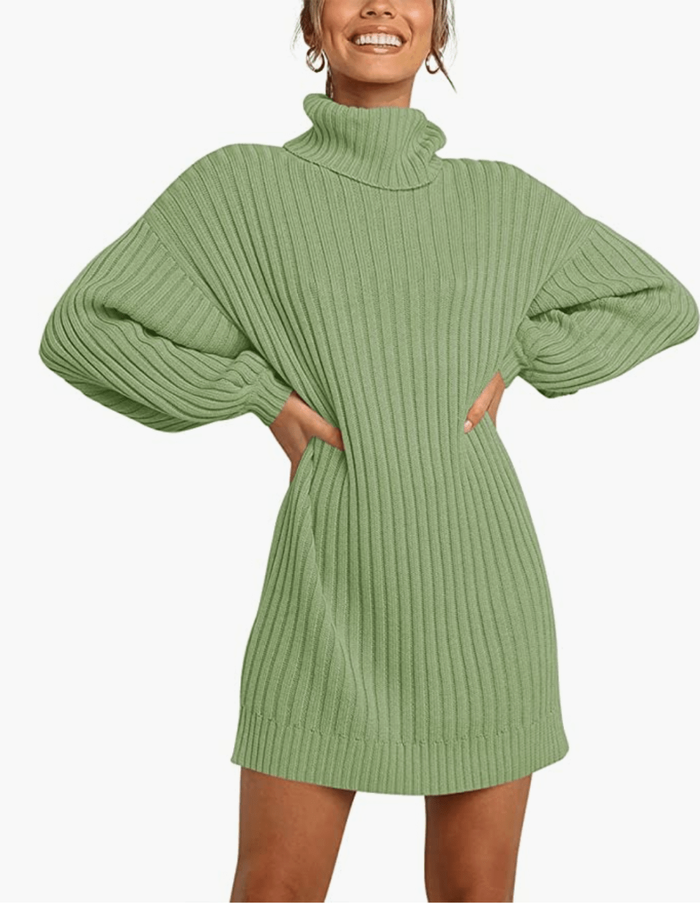 ANRABESS Women's Turtleneck Ribbed Pullover Dress