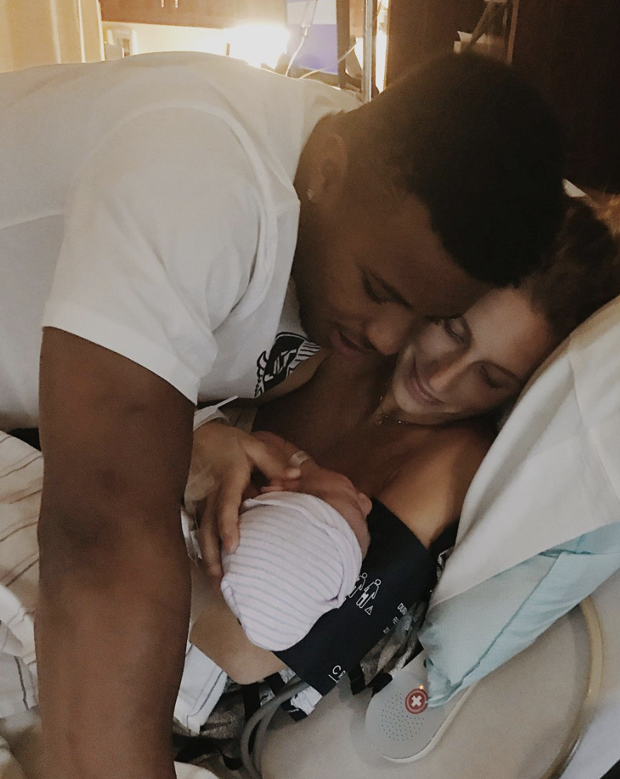 Saquon Barkley and Anna Congdon with new baby