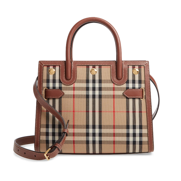 Burberry Baby Title Double Handle Leather & Canvas Bag