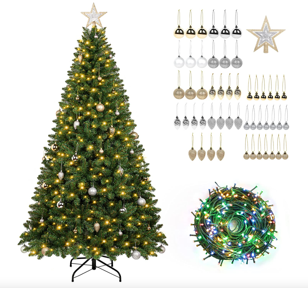 IKARY 6.5ft Pre-Lit Christmas Tree with Ornaments