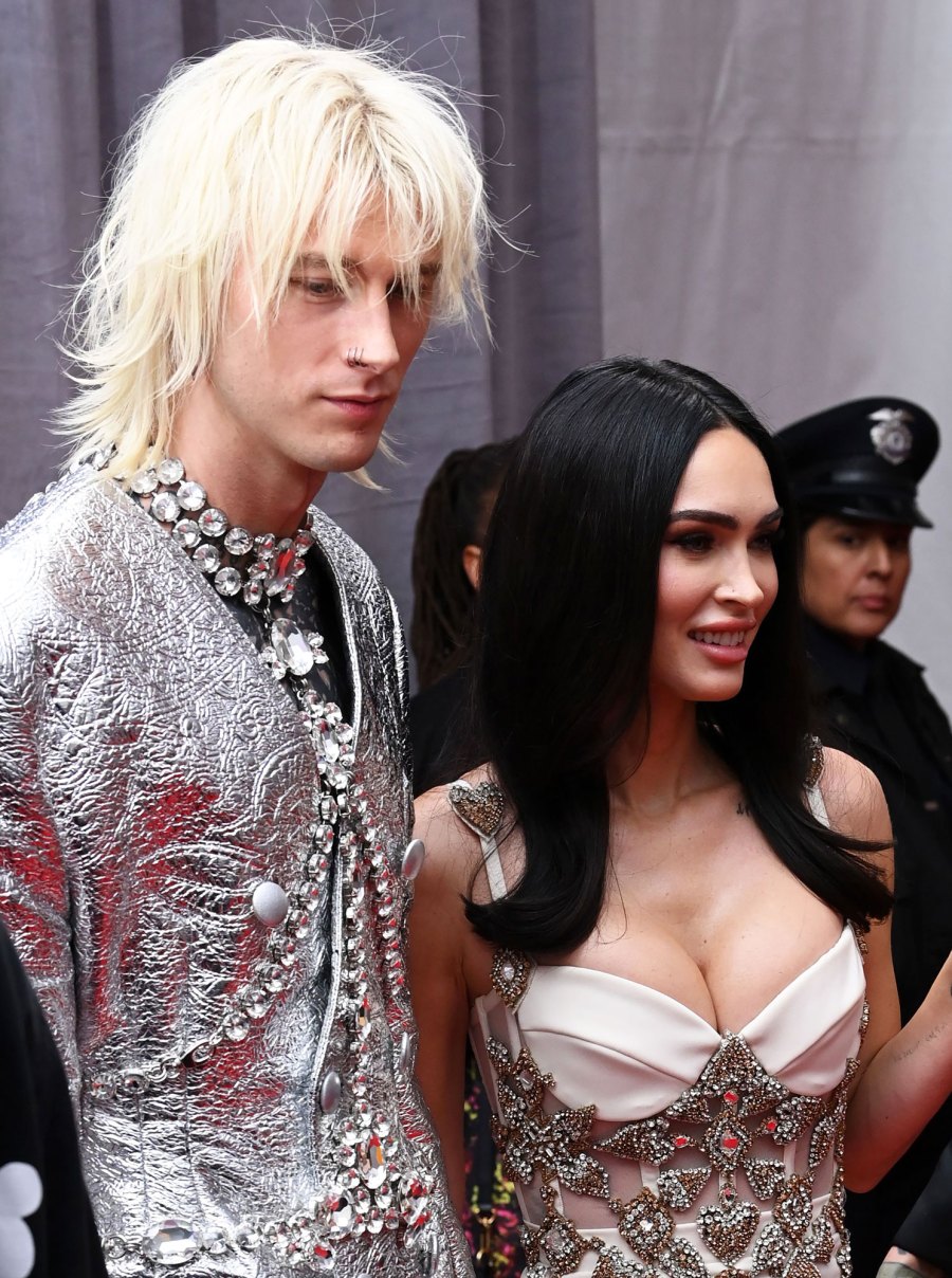 Megan Fox and Machine Gun Kelly’s Relationship Timeline, From Costars to Couple silver suit jacket
