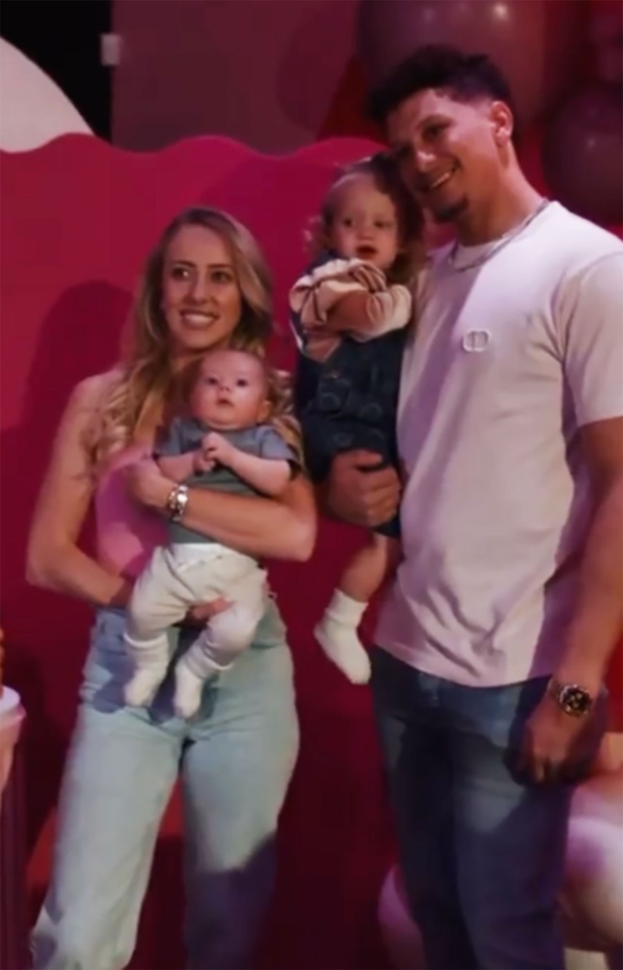 Patrick Mahomes and Brittany Matthews’ Daughter Sterling Cuddles Baby Brother Bronze After Her 1st Birthday Bash: Photos light jeans