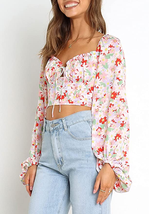 AlvaQ Square Neck Floral Crop Top