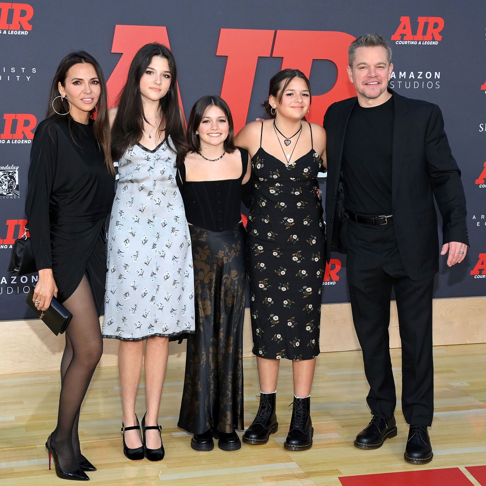 Feature Matt Damon Makes Rare Appearance With 3 Daughters at Air Premiere Isabella Damon Gia Zavala Damon Stella Damon and Luciana Barroso