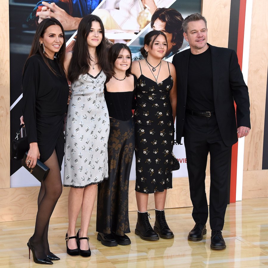 Matt Damon Makes Rare Appearance With 3 Daughters at Air Premiere Isabella Damon Gia Zavala Damon Stella Damon and Luciana Barroso 4