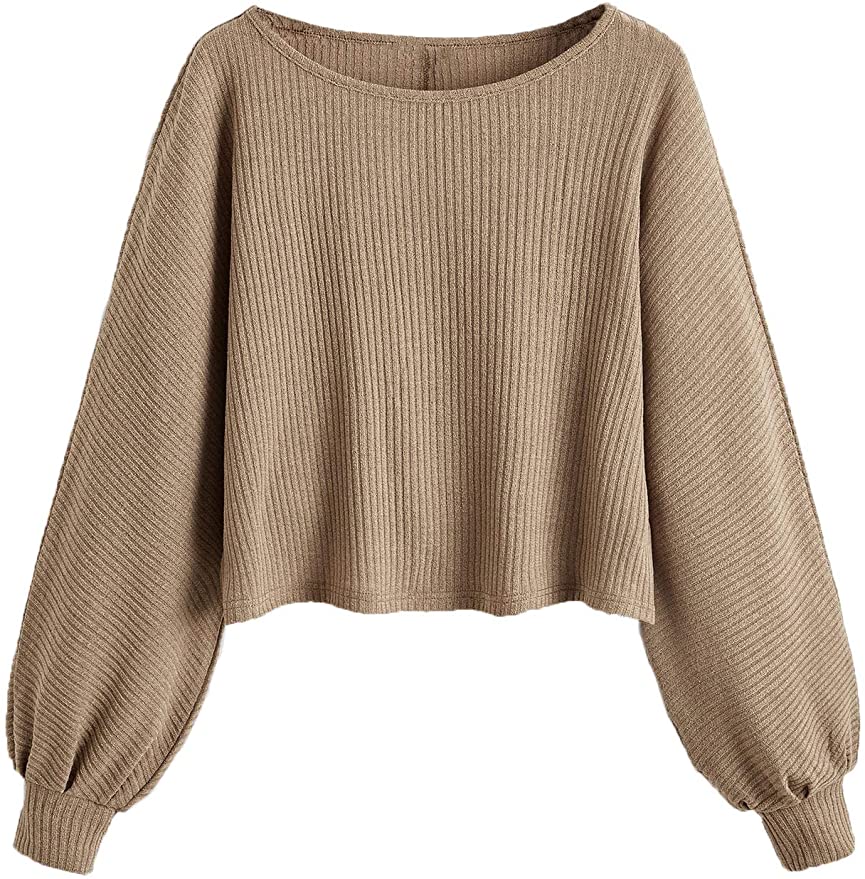 SweatyRocks Women's Ribbed Knit Raglan Long Sleeve Crop Top