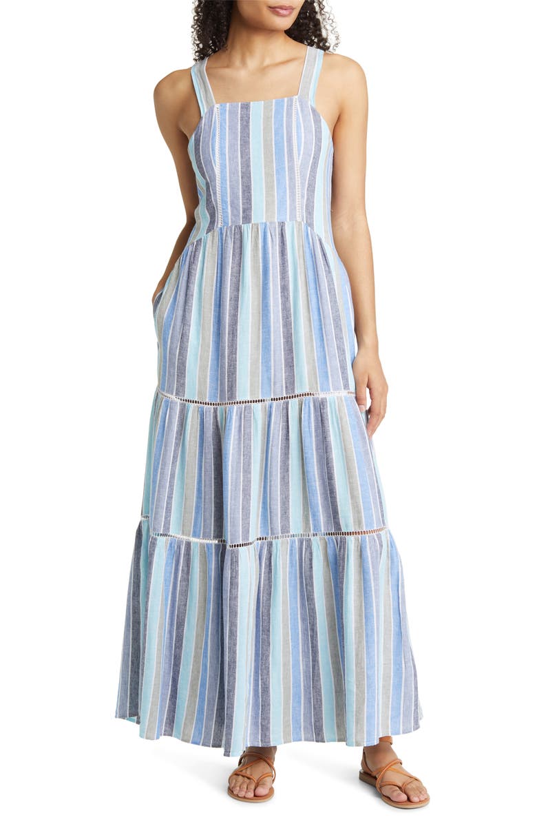 blue striped maxi dress
