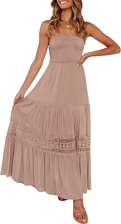 ZESICA Women's Strapless Lace Trim Dress