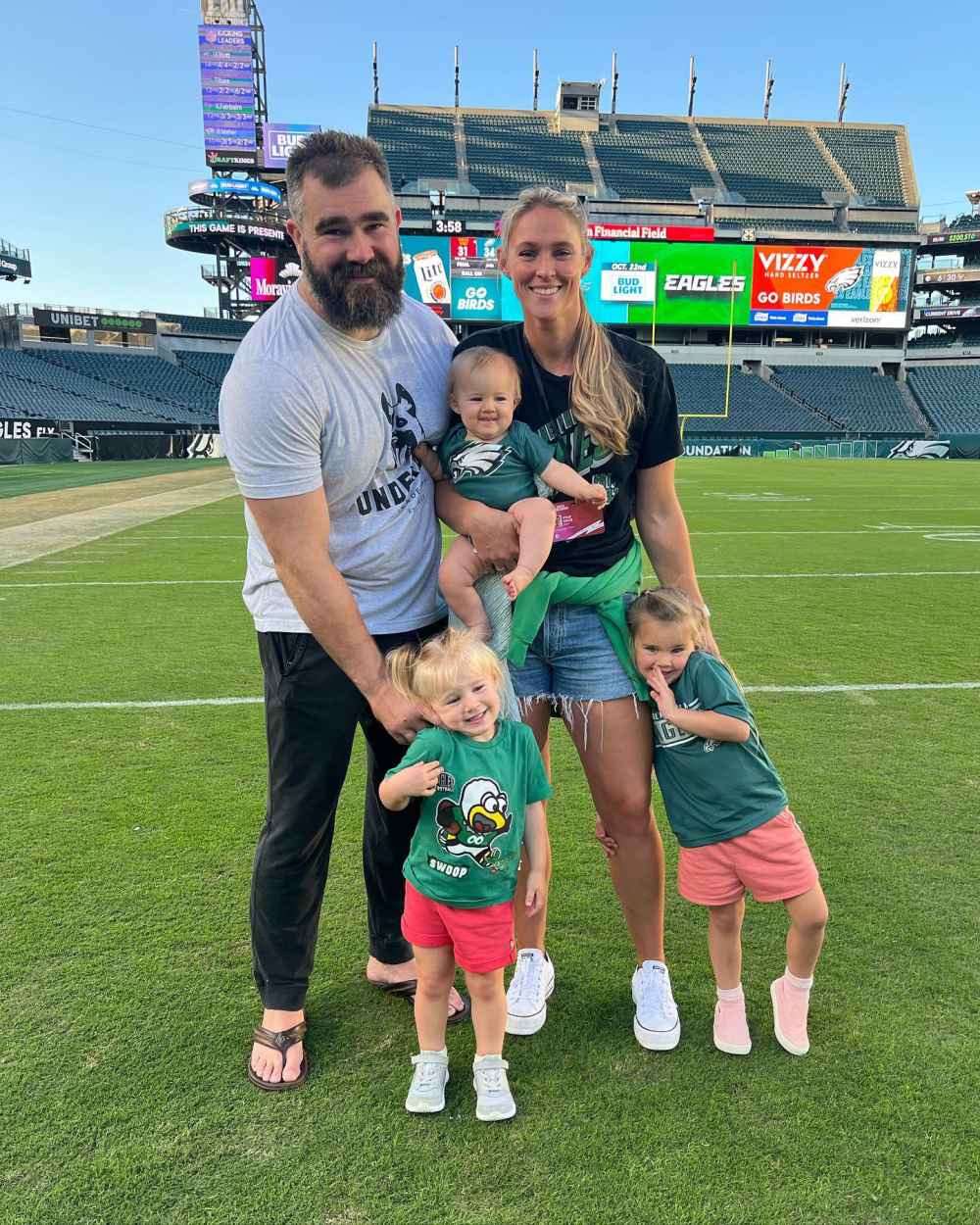 Jason Kelce Says Wife Kylie and Kids Are 'Eagles Fans,' But 'Sometimes' Root for Travis' Chiefs