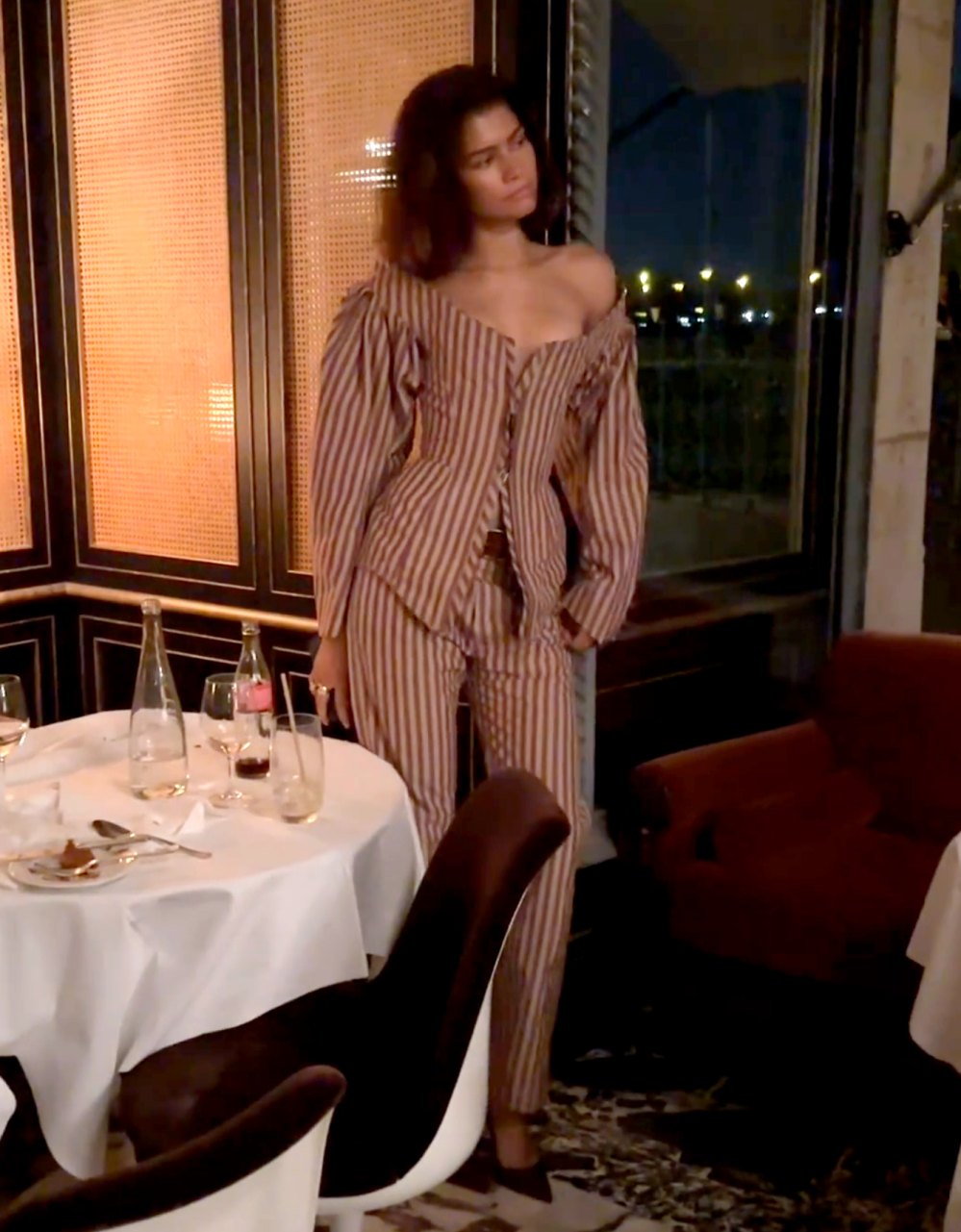Zendaya Strikes a Pose In Vivienne Westwood Corset Top and Matching Trousers