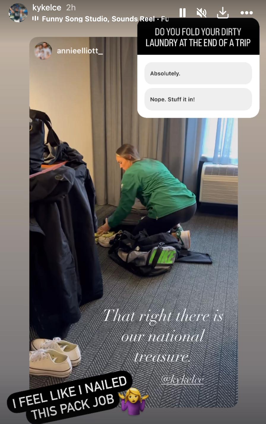 Fellow Eagles Wife Mocks 'National Treasure' Kylie Kelce's Packing Skills After Chiefs Game