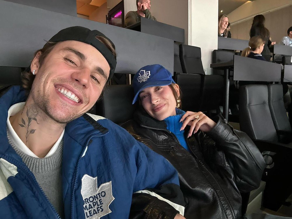 Justin and Hailey Bieber Spend Date Night at Toronto Maple Leaves Hockey Game