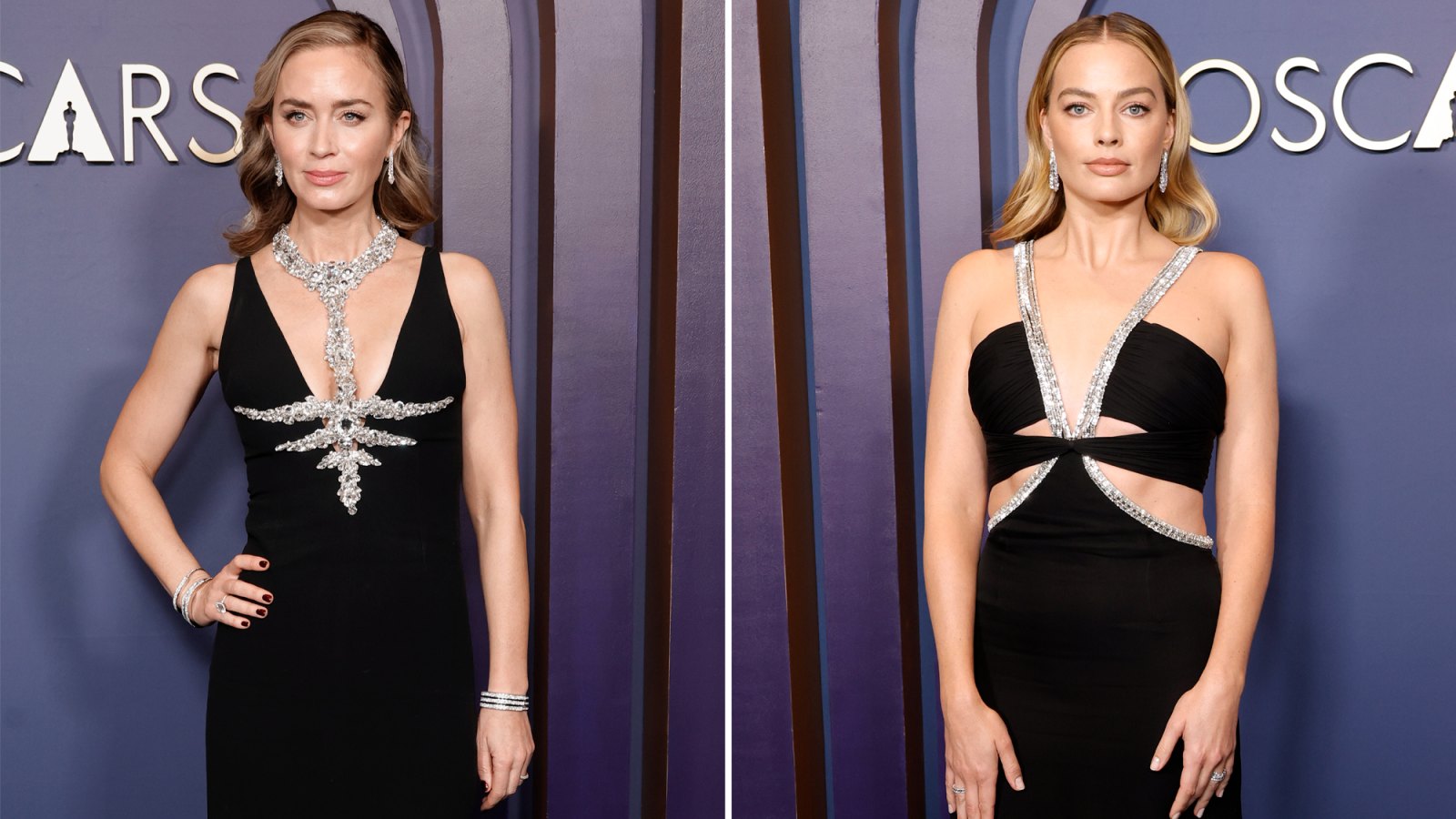 Margot Robbie and Emily Blunt Twin in Matching Black and Crystal Gowns at the Governors Awards