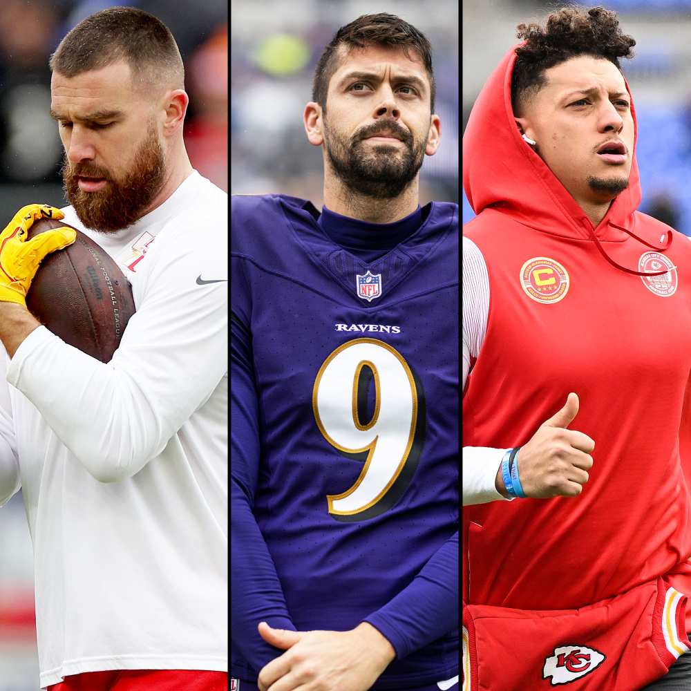 Travis Kelce Tosses Ravens Kicker Justin Tuckers Helmet to Help Patrick Mahomes Practice