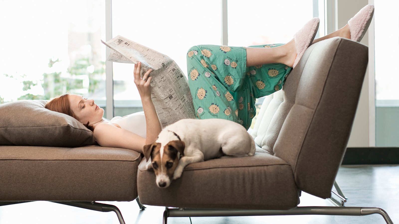 Woman Relaxing with Dog