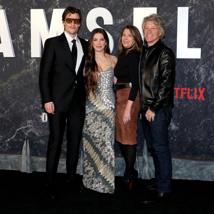 Millie Bobby Brown, Jake Bongiovi Pose with Jon Bon Jovi on Red Carpet ...