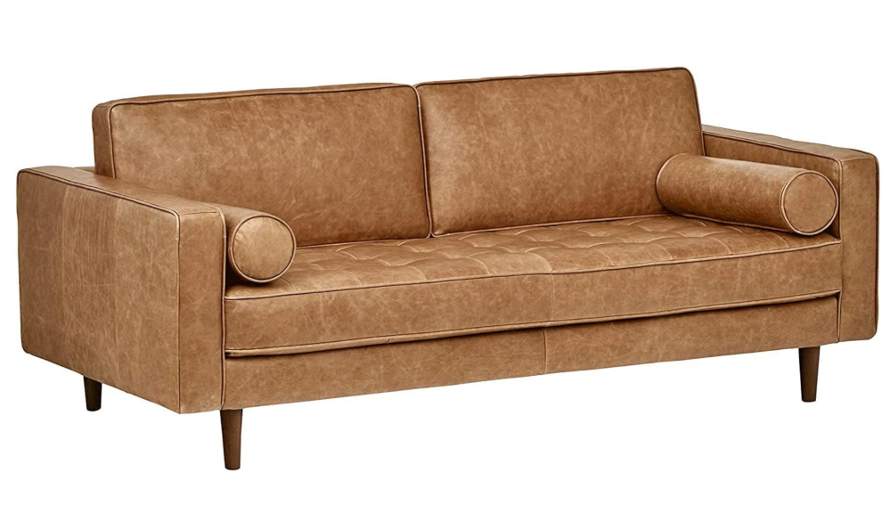 Amazon Brand Rivet Aiden Mid-Century Modern Tufted Leather Loveseat Sofa