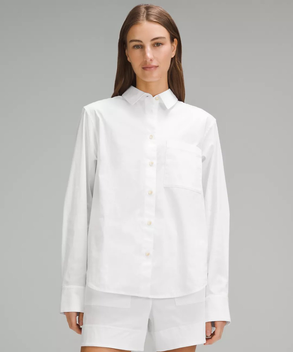 Relaxed-Fit Cotton-Blend Poplin Button-Down Shirt