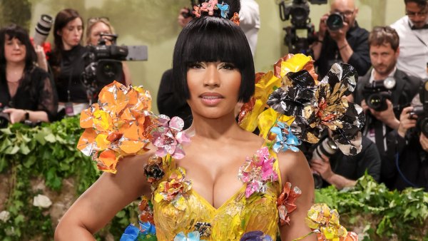 Nicki Minaj Puts On a Quirky Display in Canary Yellow Floral Appliqué Dress at the 2024 Met Gala