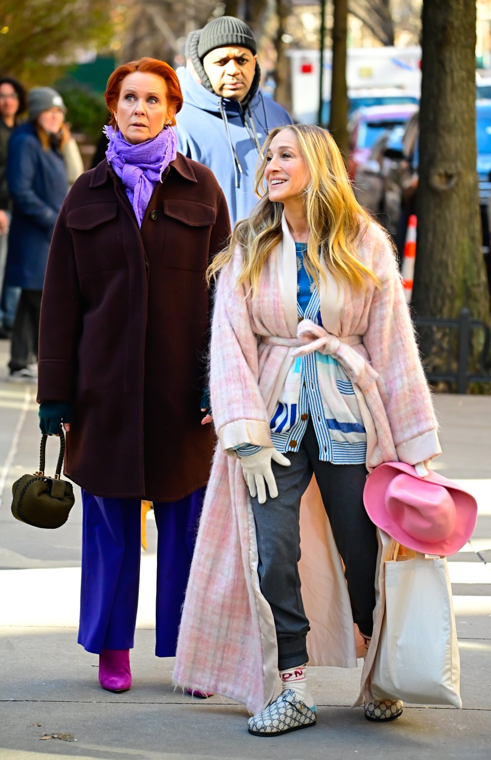 Cynthia Nixon and Sarah Jessica Parker are seen on location for 'And Just Like That'