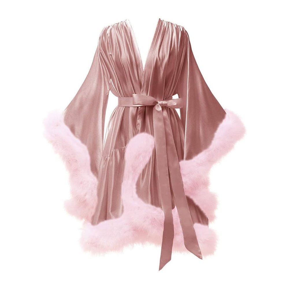 Yinyyinhs Feather Silk Satin Robe Amazon