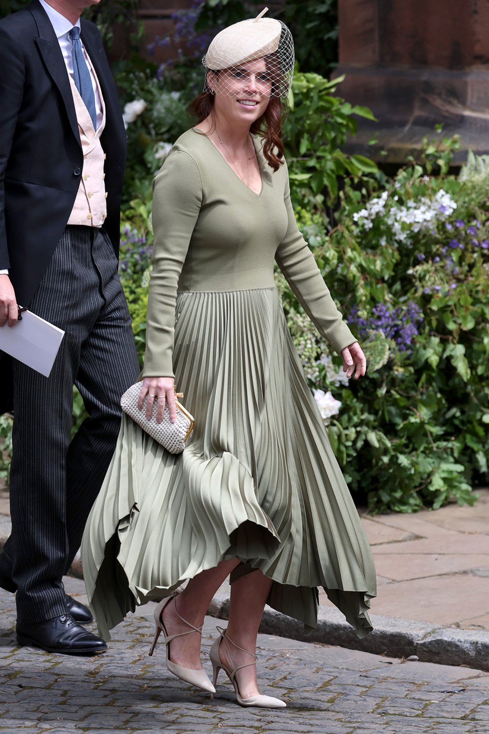 Princess Eugenie Shines in Olive While Attending the Duke of Westminster's Wedding