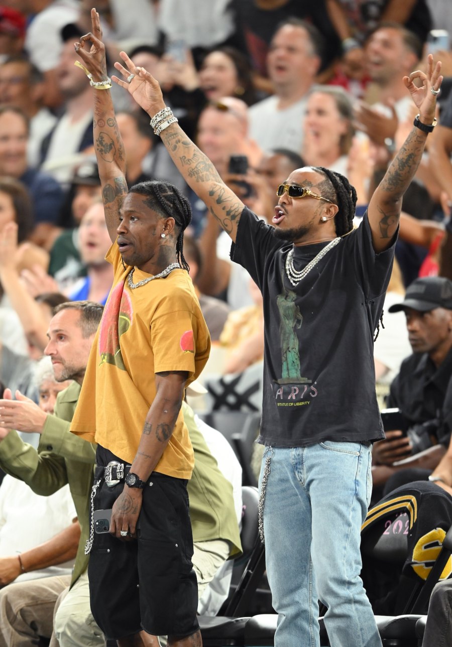 Travis Scott and Quavo at Olympics Men's Basketball Final