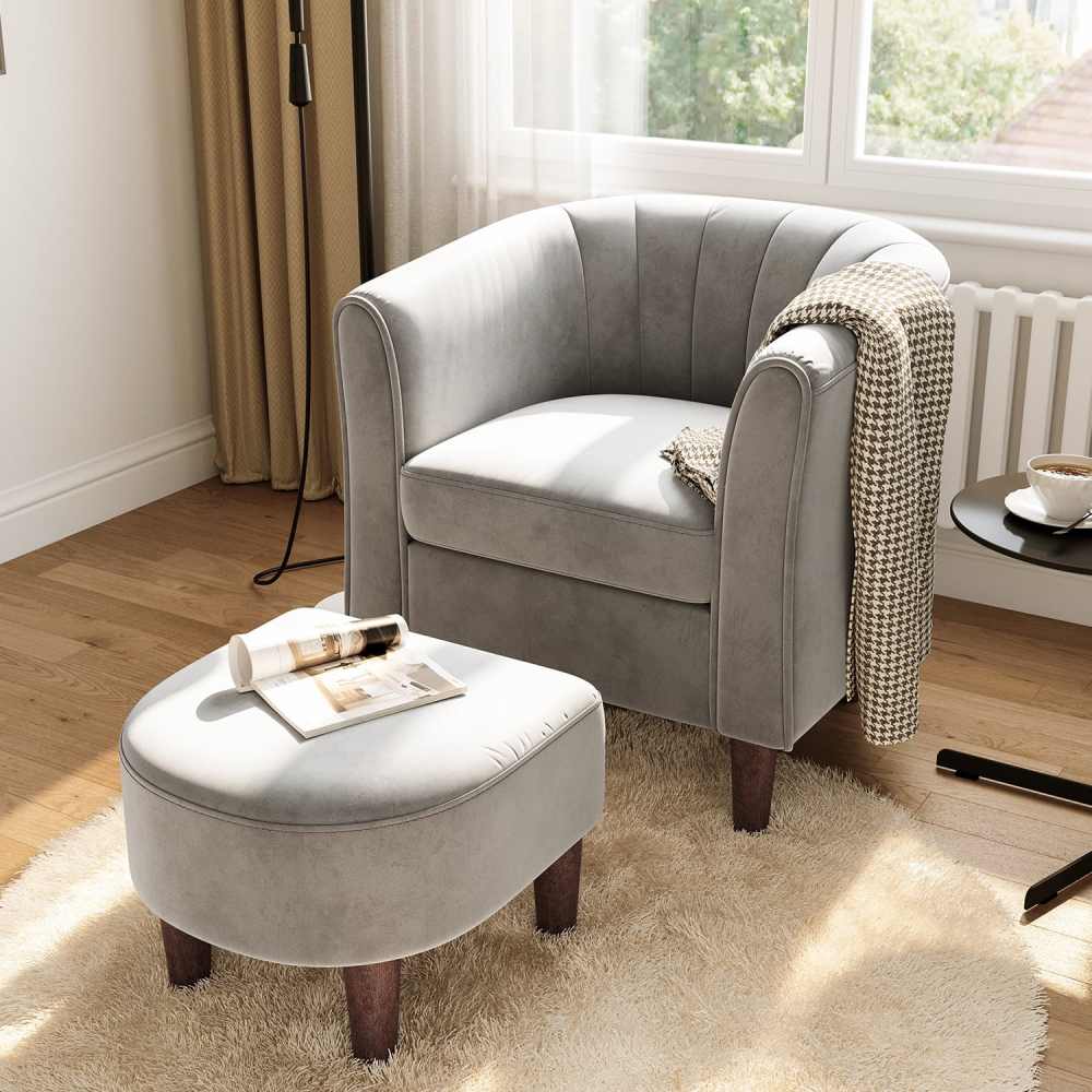 Linsy Home Velvet Accent Chair with Ottoman