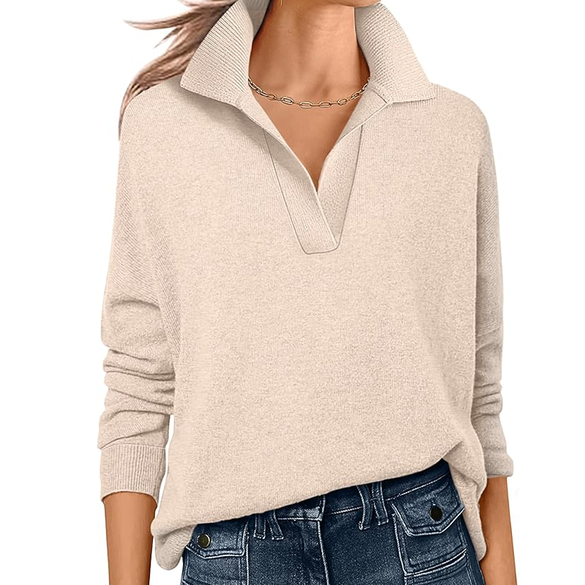 ANRABESS Womens Polo V Neck Long Sleeve Sweaters