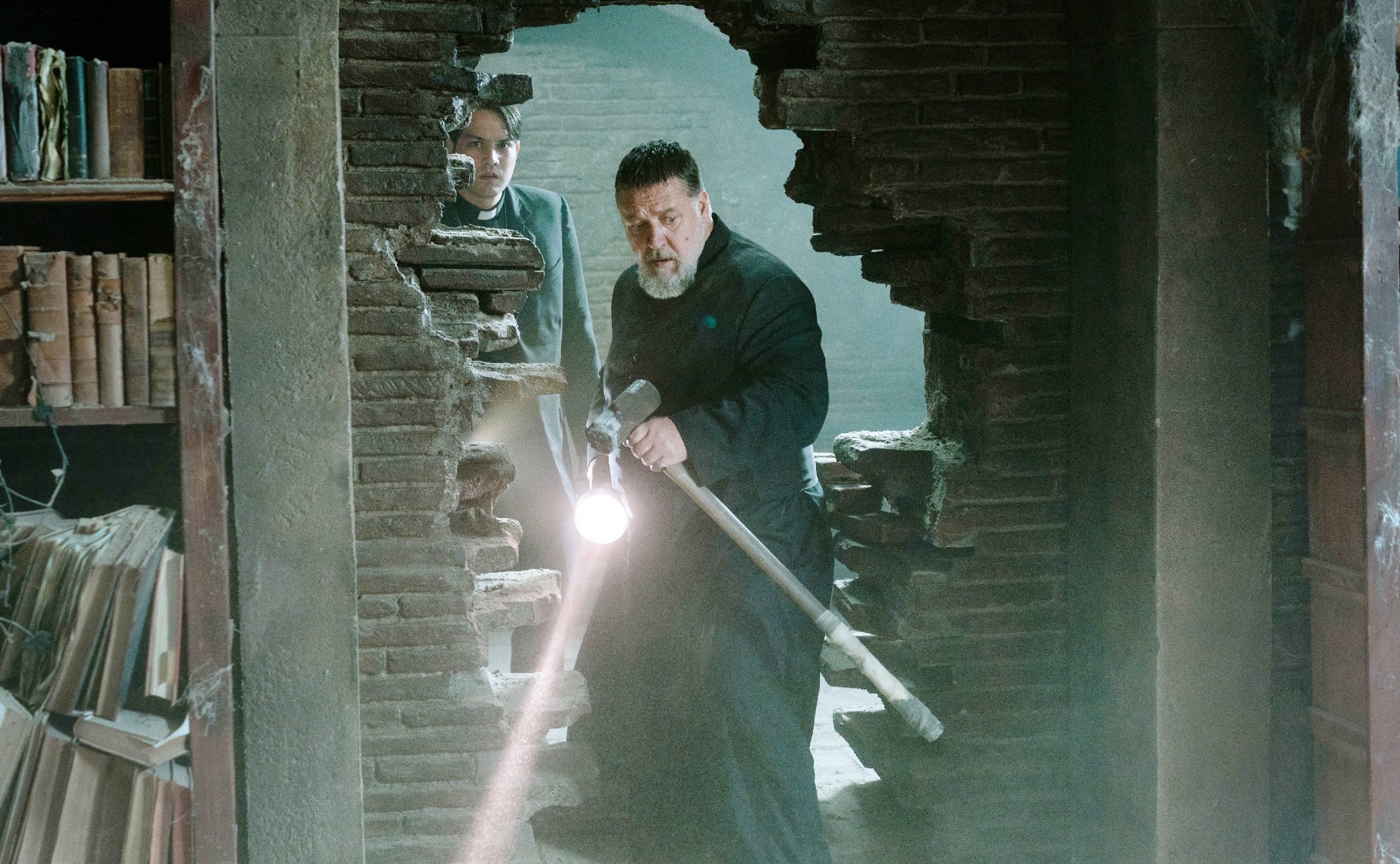 Daniel Zovatto and Russell Crowe in The Pope's Exorcist