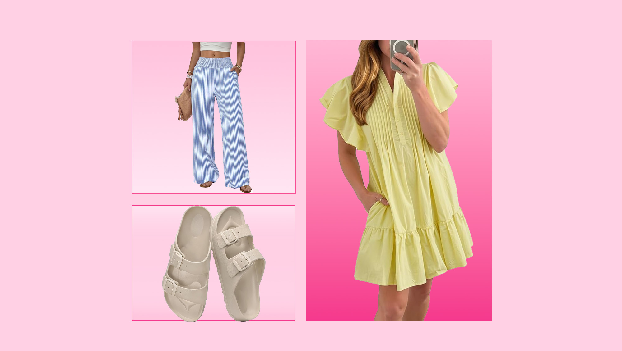 Spring pants, sandals and dress from Amazon