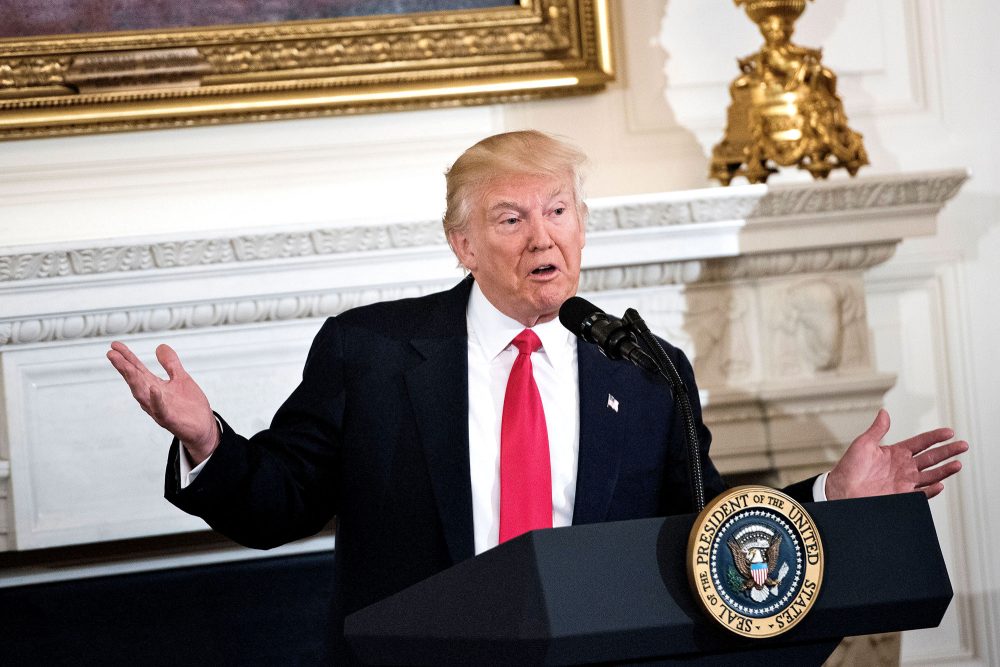 US President Donald Trump speaks to members of the National Governors Association and his administration before a meeting in the State Dining Room of the White House February 27, 2017 in Washington, DC.