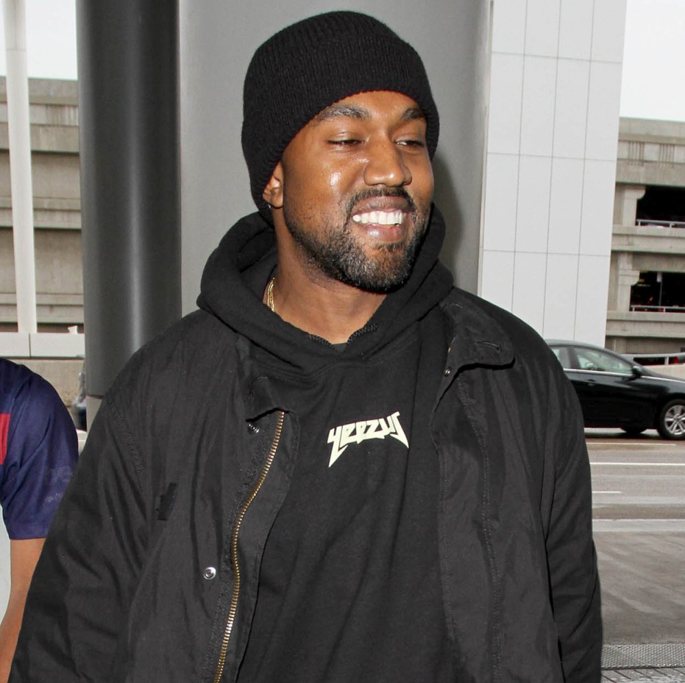 Kanye West is seen at LAX on February 17, 2016 in Los Angeles, California.