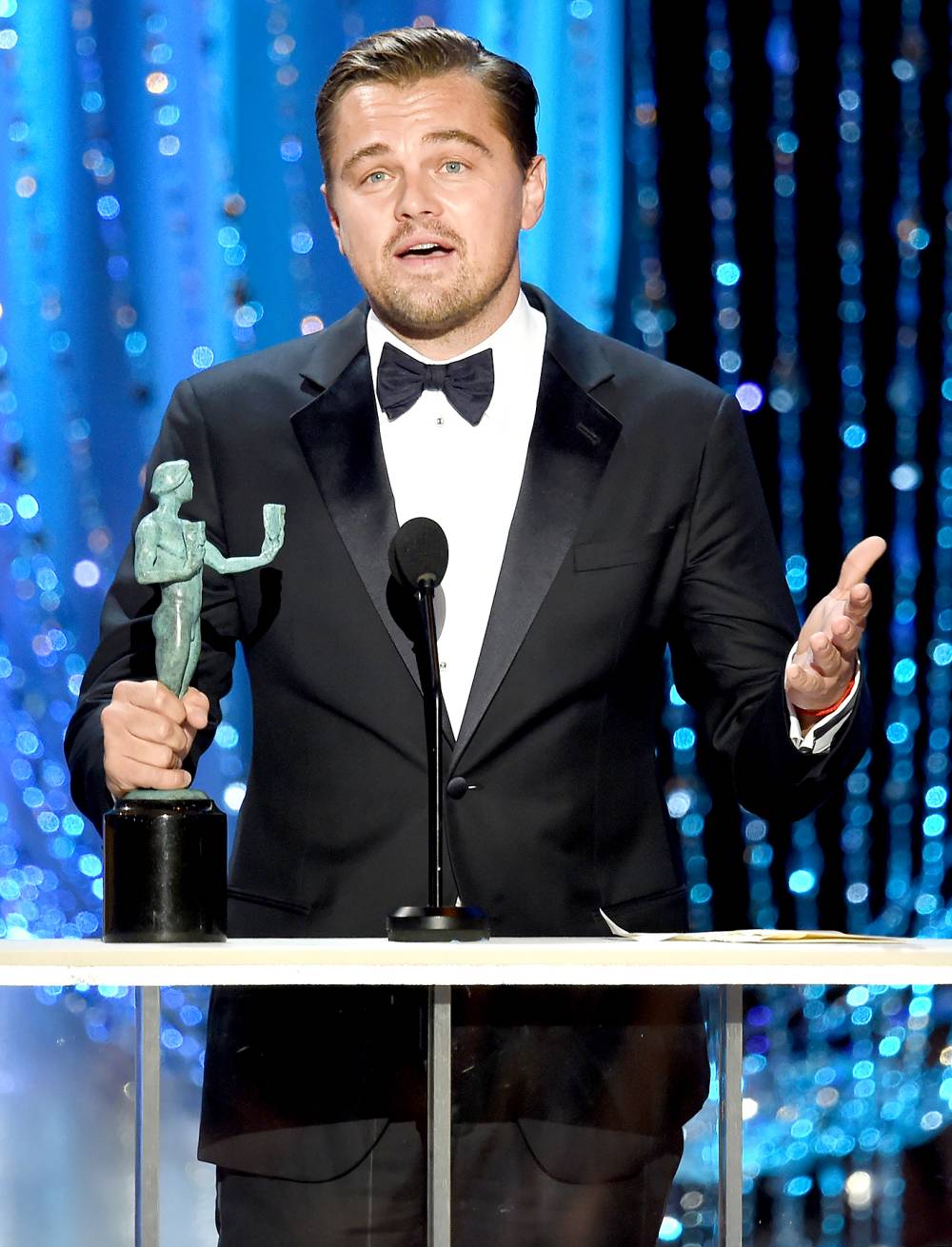 Leonardo DiCaprio accepts the Male Actor in a Leading Role award for 'The Revenant.'