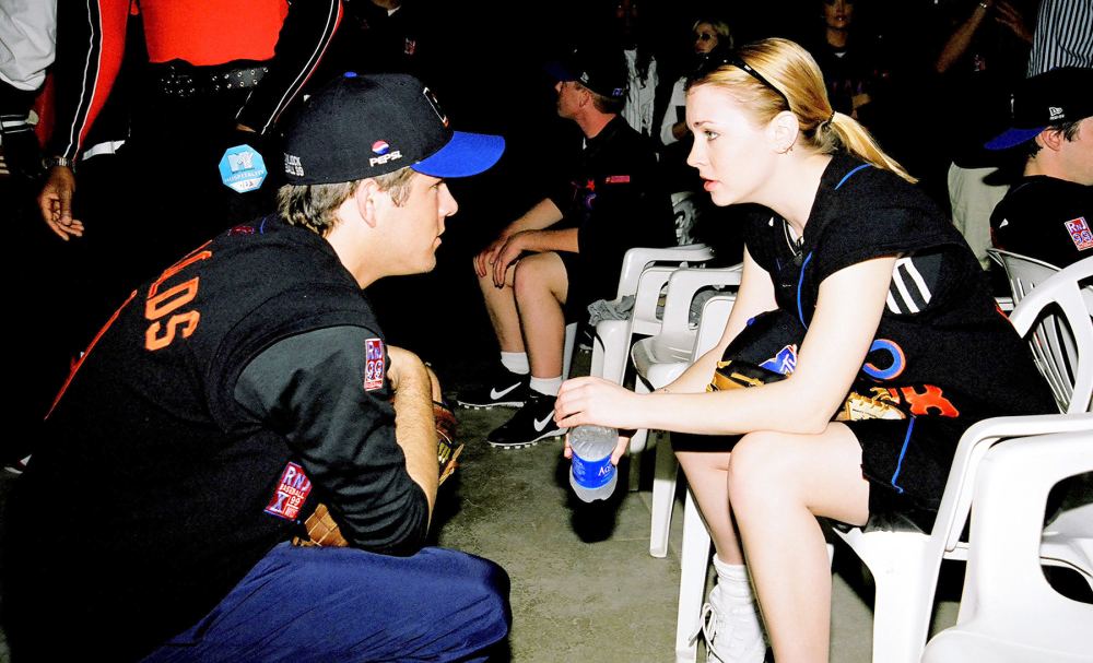 Ryan Reynolds and Melissa Joan Hart during MTV's 10th Annual Rock 'n Jock Baseball Game in Los Angeles, California, in 1999.