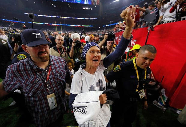 Galynn cheering on her son, Tom Brady, after his team won the 2017 Super Bowl