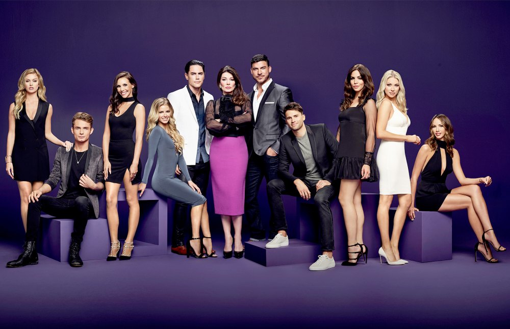 Lala Kent, James Kennedy, Scheana Marie, Ariana Madix, Tom Sandoval, Lisa Vanderpump, Jax Taylor, Tom Schwartz, Katie Maloney, Stassi Schroeder, and Kristen Doute on season 5 of Vanderpump Rules.