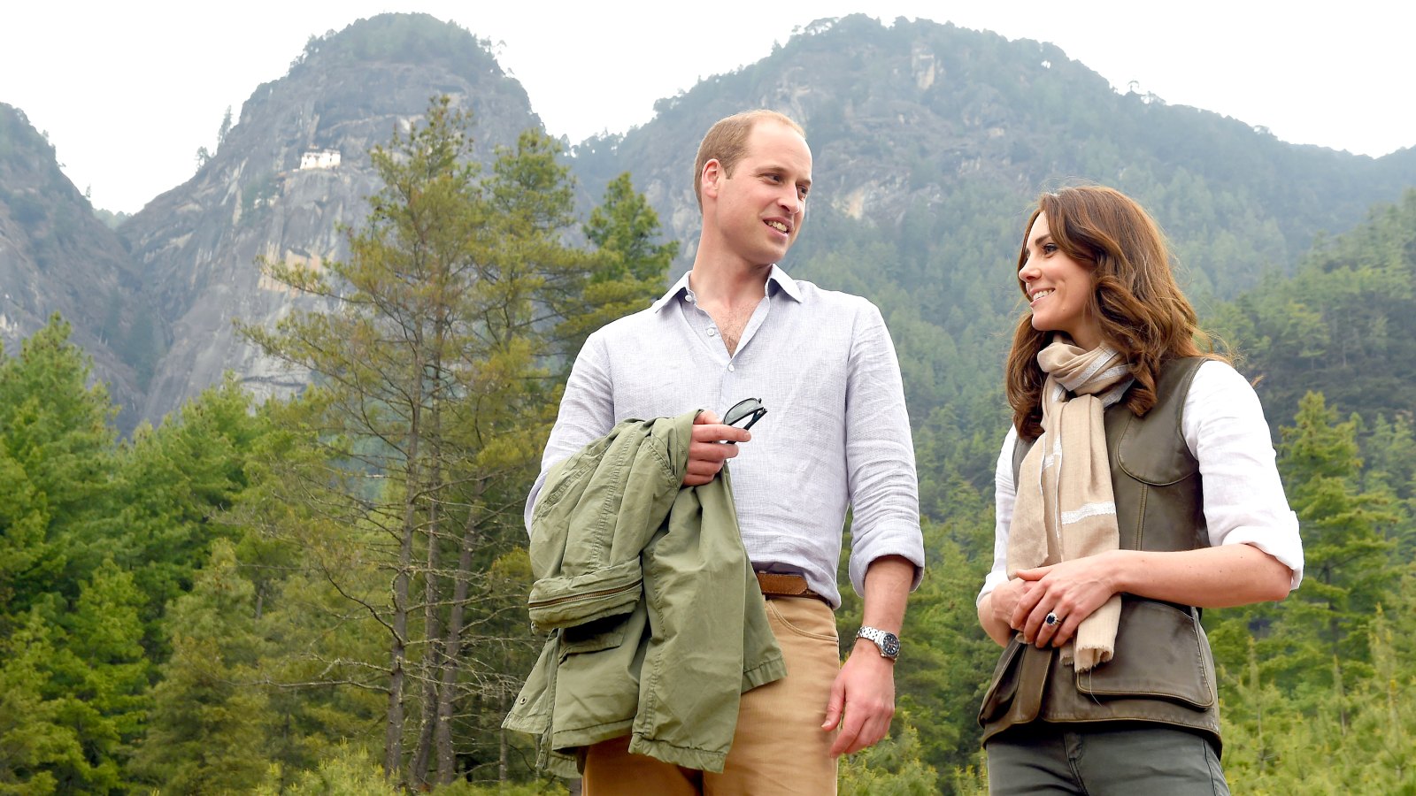 Catherine, Duchess of Cambridge and Prince William, Duke of Cambridge after their trek to the Tiger's Nest Monastery during a visit to Bhutan on the 15th April 2016 in Thimphu, Bhutan.