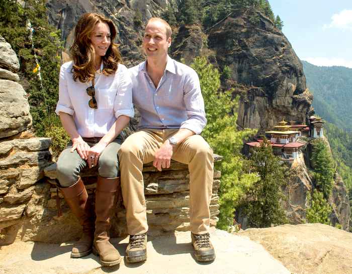 Catherine, Duchess of Cambridge and Prince William, Duke of Cambridge overlook the Tiger's Nest Monastery during a visit to Bhutan on the 15th April 2016 in Thimphu, Bhutan.